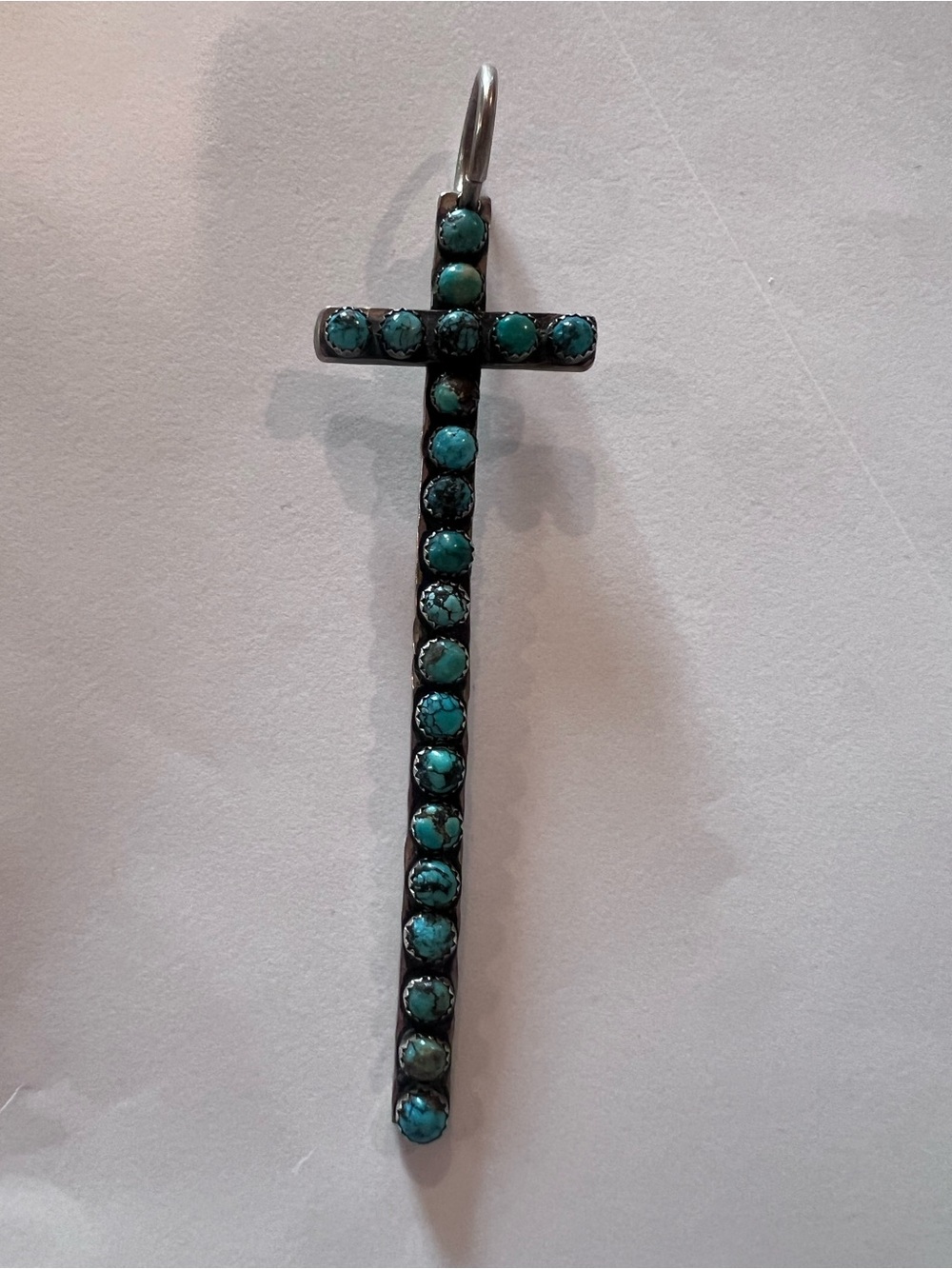 Richard Schmidt Kingman Turquoise and Sterling Silver Cross